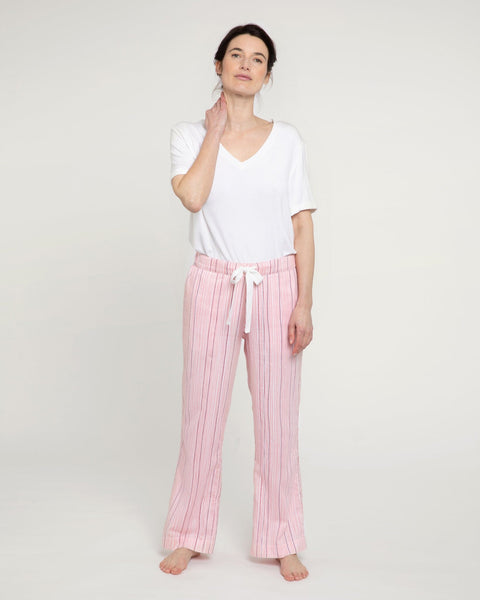 Organic cotton pink pyjama bottoms in Pencil Stripe print Yawn